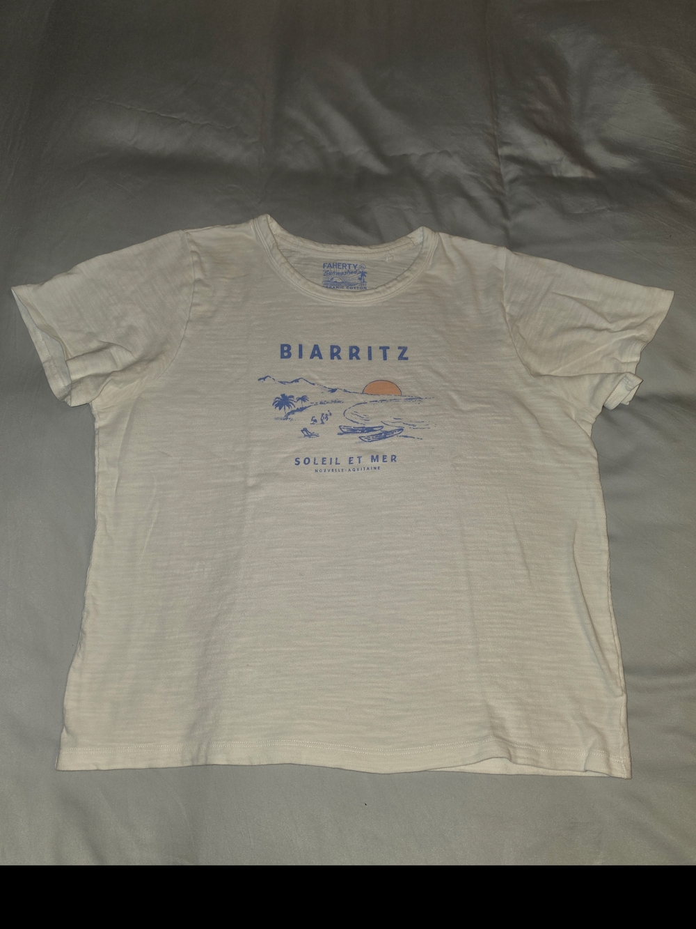 Faherty Womens Biarritz Tee - White with Blue & Orange Graphic